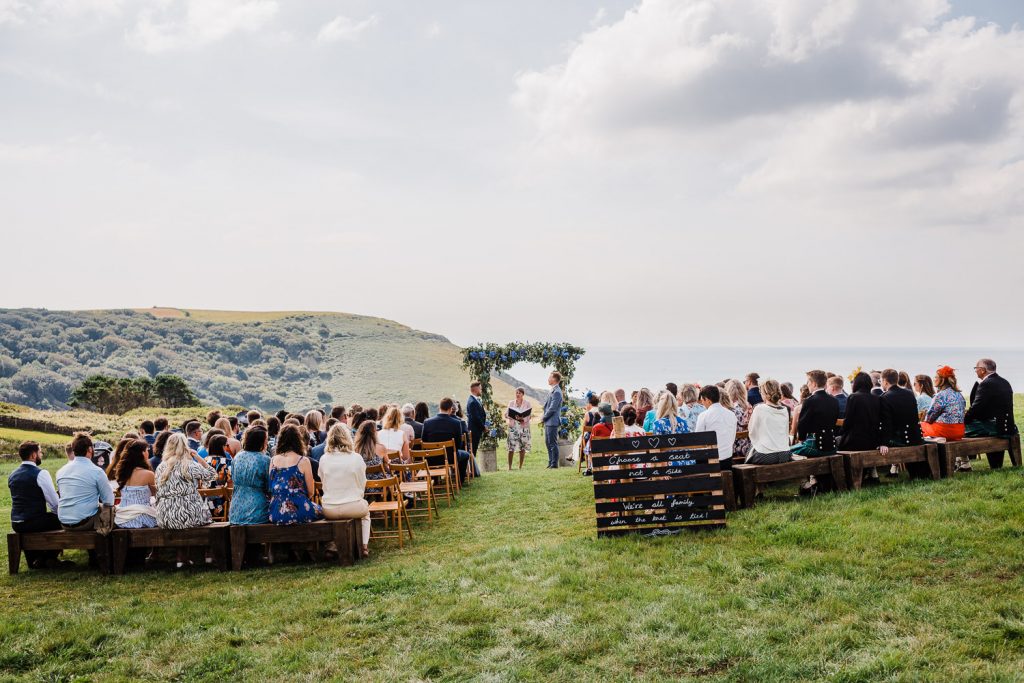 Wedding ceremony on Devon coastline.