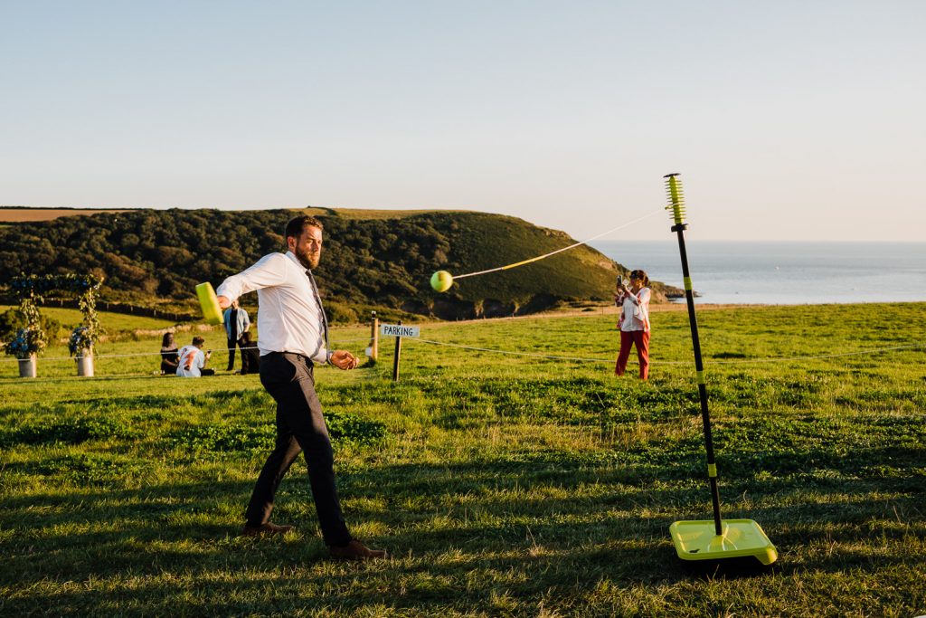 Wedding swing ball on the Devon coast.