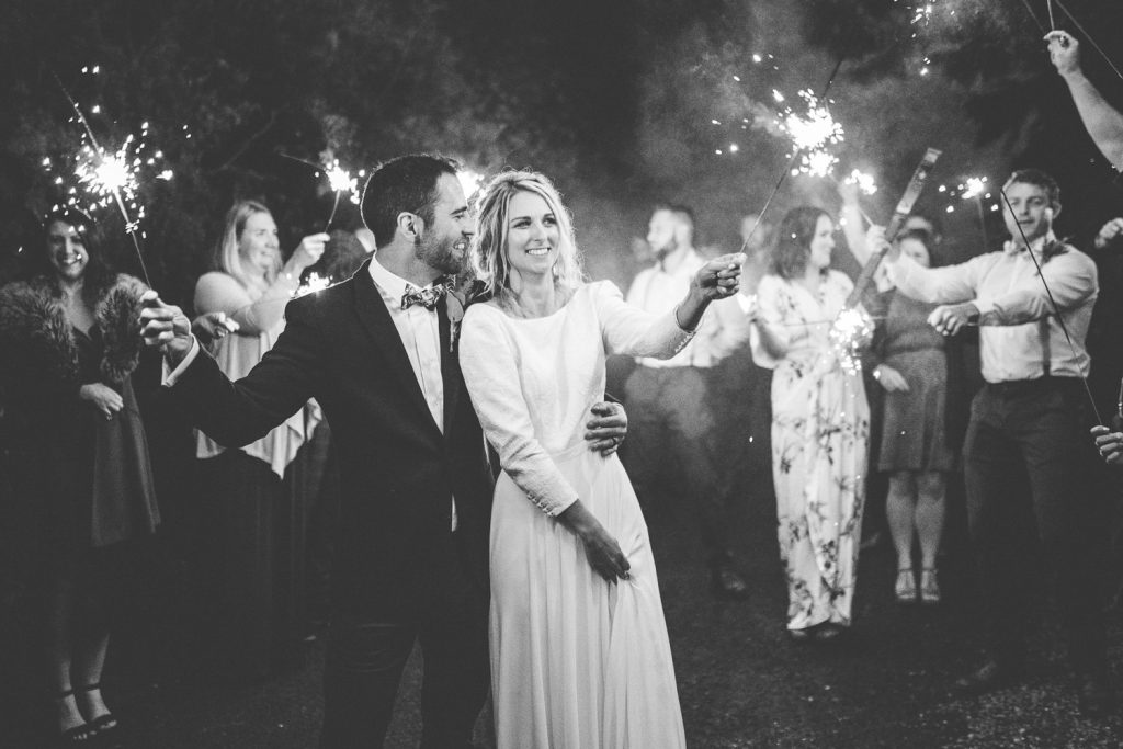 Bride and Groom with sparklers.