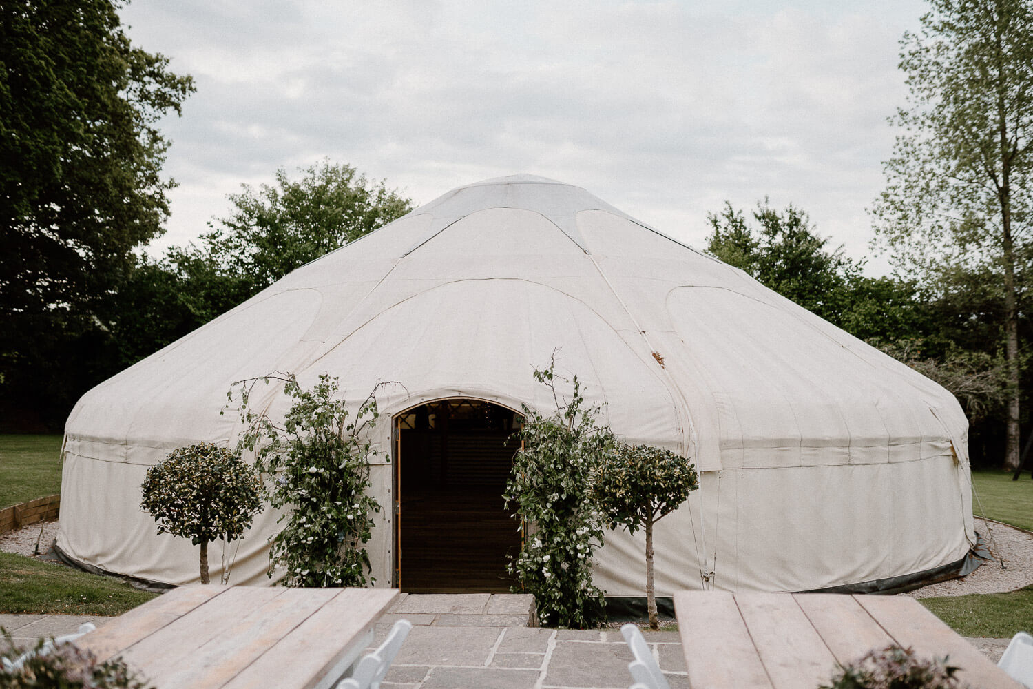 Wide angle view of the Big Yurt at Kingston Estate in Devon.